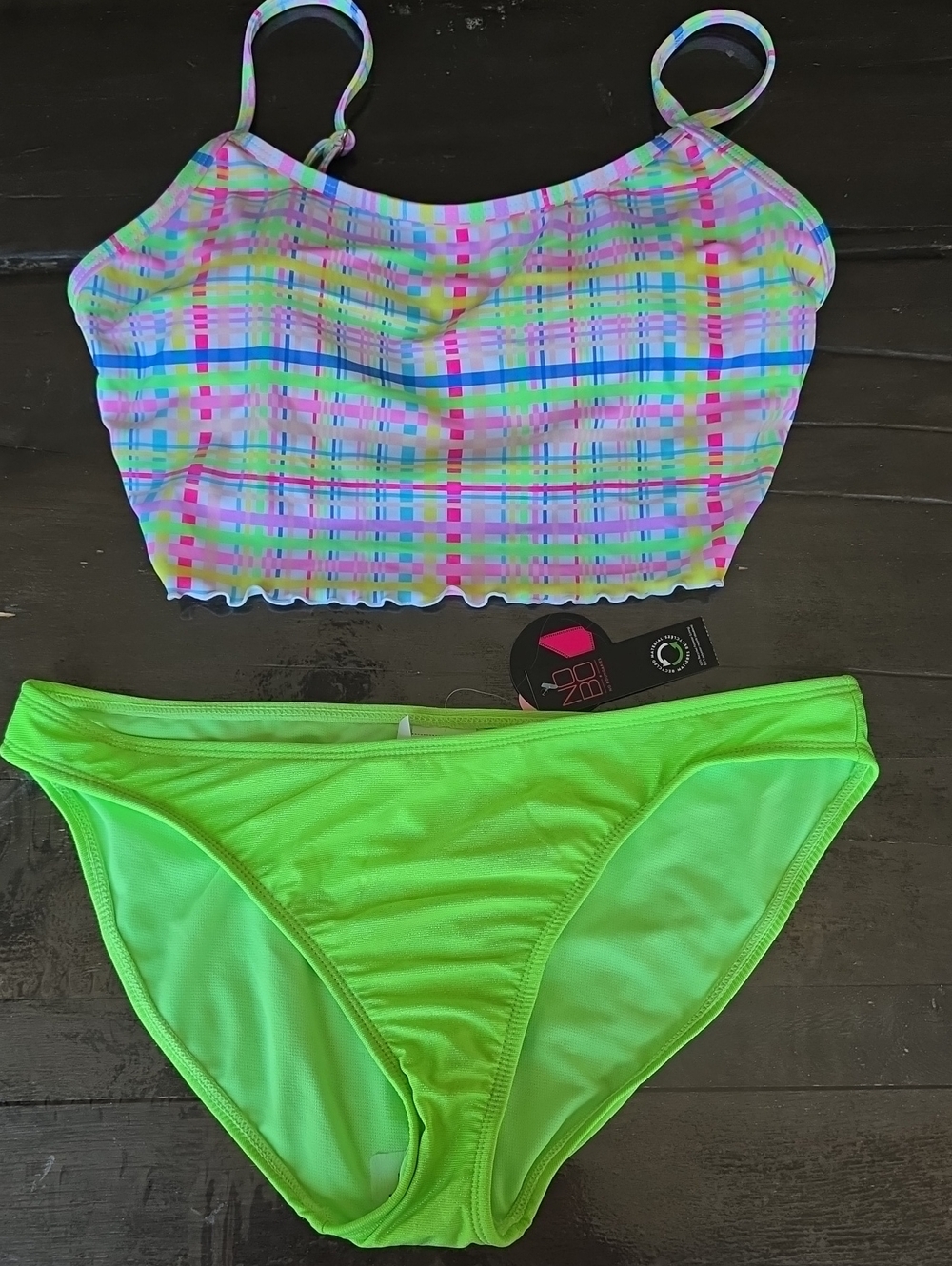 (L) No Boundaries Neon Green Bikini Bottom 90s Shimmer Flirty Vibrant Colorful
